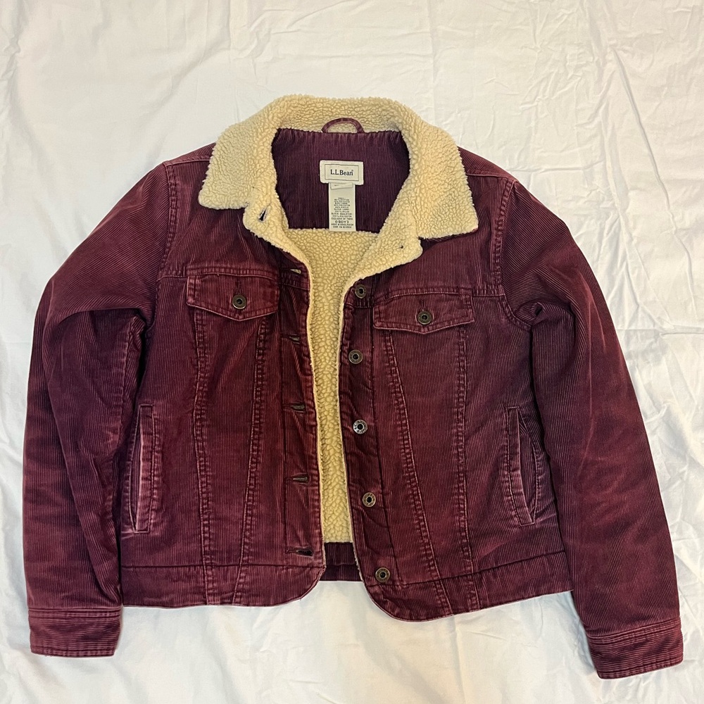 L.L. Bean Burgundy Corduroy Sherpa Fleece Lined Jacket